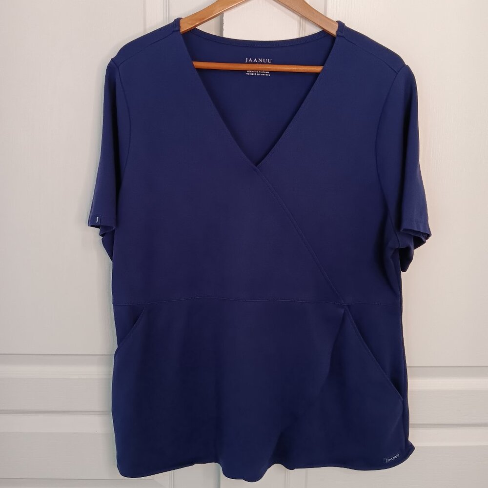 Jaanuu Women's Navy Blue Tulip Mock-Wrap Scrub Top Size 2X